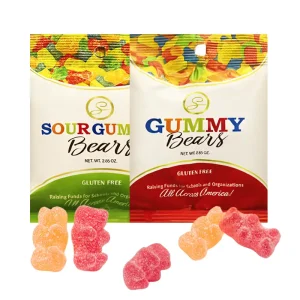 OEM 71/Bag Sour Sweet 3D Bear Jelly Gummy Sugar Coating Multi-Colored Fruity Soft Chewy Candy Sweets Kids Snacks