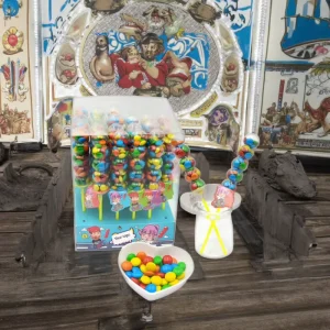 OEM Candy Halal Gourd Shaped Lollipop Toy Candy With Colorful Sweet Crispy Chocolate Bean Kids Tablet Candy