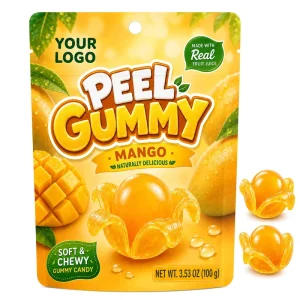 OEM Mango Flavor Peelable Gummy Candy Sweet and Sour Halal Soft Candy Bulk Factory Supply
