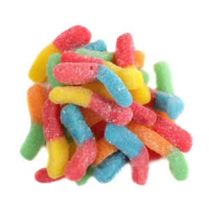 OEM ODM Assorted Colorful Halal Sugar Coated Sour Worm Soft Sweet Jelly Gummy Candy