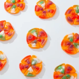 OEM ODM Bulk 3D Pizza Shaped Multi Colored Gummies Fruity Sweet Soft Jelly Candy Customized Kids Snacks Bag Packaging