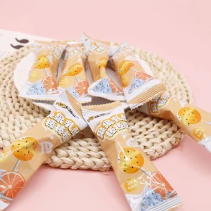 OEM ODM Custom Sample Lactic Fruit Juice Chia Seed Pomelo Spherical Lollipop Hard Candy Individual Bag Packaging