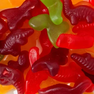 OEM ODM Factory Bulk Dinosaur Shaped Chewy Fruit Juice Jelly Gummies Mixed Flavors Kids Snacks in Bag Packaging