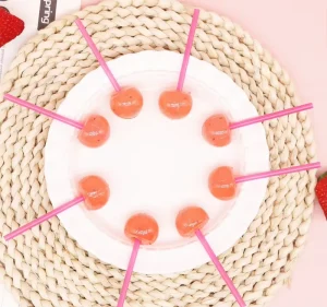 OEM ODM Factory Customized Lactic Fruit Juice Chia Seed Spherical Lollipop Candy Hard Candy Strawberry Flavor