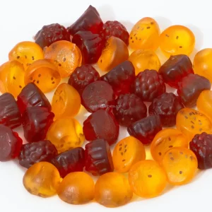 OEM ODM Factory Soft Gummy Candy Raspberry Shaped Chewy Jelly Confectionery Fruit Flavors Bag Packaging Sweet Bulk Candy China