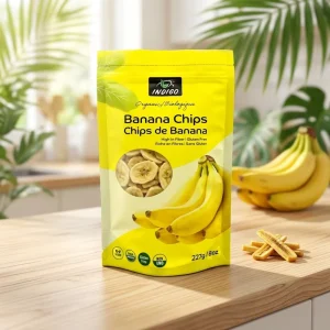 OEM ODM Printed Stand up Pouch With Zipper Aluminum Foil Bags for Banana Chips Dried Fruits Candied Fruits Snack Packaging
