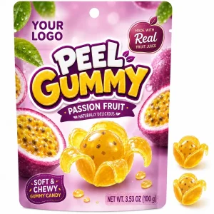 OEM Passion Fruit Flavor Peelable Gummy Candy Sweet and Sour Halal Soft Candy Bulk Factory Supply