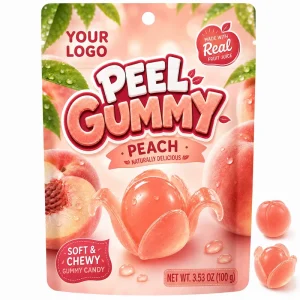 OEM Peach Flavor Peelable Gummy Candy Sweet and Sour Halal Soft Candy Bulk Factory Supply