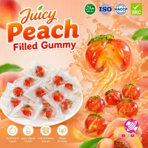 OEM Private Label Halal Bulk 4D Real Juice White Peach Gummies Sweets Fruity Chewy Gomitas Gummy Candy for Kids