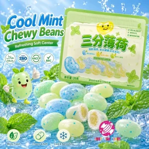 OEM Private Label Mint Flavor Speckled Jelly Beans Gummy Candy Fresh Breath Cool Spotted Chewy Jelly Bean