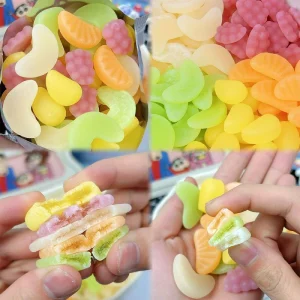 OEM Private Label Multi Shapes Fruit Gummy Candy Sugar Sand Coated Assorted Fruit Flavors Soft Chewy Candy