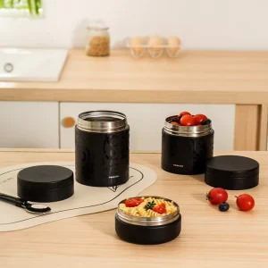 PINKAH 650ML Leakproof Thermal Vacuum Insulated Stainless Steel Lunch Box Set with 330ml+400ml Small Containers and Bag Spoon