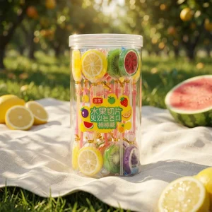 Peach 20g Tin Fruity Cartoon Lollipop Bulk Snack Private Label