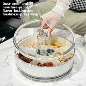 Plastic Multi functional Compartmentalized Rotating Fruit Tray Nuts Storage Box Light Luxury Household Table Dried