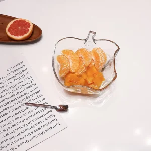 Polished Apple Shaped Glass Plate Creative Fruit Dish with Stem Handle Crystal Salad Serving Tray Carton Packed B2B