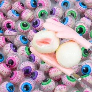 Popular Product 3D Eyeball Shape Gummy Candy with Sour Fruity Flavor Jam Inside Bag Packaging Halal Sweets
