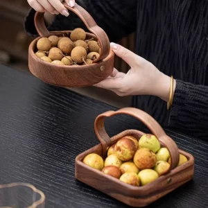 Portable Fruit Plate Small Solid Wood Hand Held Basket Living Room Coffee Table Snacks Dried Fruit Storage Box