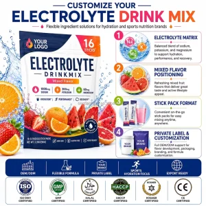 Private Label Electrolyte Powder Drink Mix Mixed Fruit Flavor 16 Sticks Factory Supplier Pack