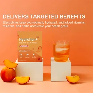 Private Label Electrolyte Supplement Powder Sugar Free Peach Flavor Hydration Mix with L Theanine & Caffeine Energy Support