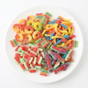 Private Label Halal Certification Sour and Sweet Chewy Candy Assorted Shape Fruity Flavor Gummy Candy for Bulk