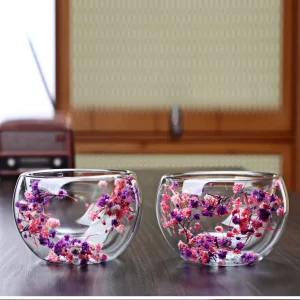 Real-flower Double-layer Borosilicate Glass High-quality Creative High-temperature Resistant Cartoon Design Lidless