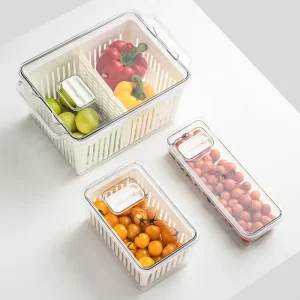 Refrigerator Organizer Kitchen Fresh Food Storage Box Fruit Vegetable Storage Container with Drain Basket