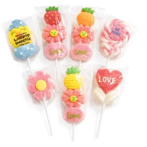 Romantic Love Marshmallow Lollipops with Fruit Flower Heart Shapes for Wedding Favors and Valentine’s Day
