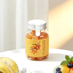 Sea Buckthorn Chicken Gizzard Fruity Sweet Sugar Free Popping Gummy Candies in Bottle