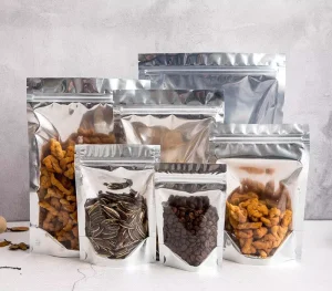 Silver Clear Window Recyclable PE Stand Up Ziplock Bags Food Grade High for Grains Beans Snacks & Dried Foods