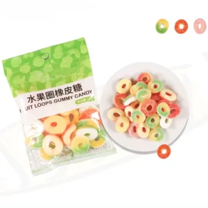 Sour Sugar Coated Fruit Apple Strawberry Peach Pineapple Rings Gummy Candy Bonbon