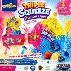 Triple Fruit Flavor Squeeze Jelly Gel Jam Candy in Three Heads
