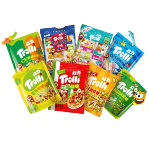 Trollii Gummy Sour Watermelon Flavor and Peach Shape Gummy Worms Fruit Juice Gummies