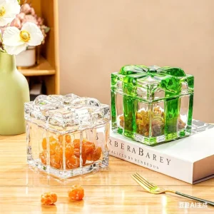 Two Size Options Square Glass Candy Jar with Cover Large Vintage Crystal Design for Household Dried Fruit Candy Storage