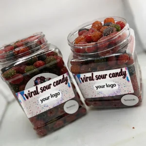 Viral Sour Gummy Candy Blueberry Flavor Gushers Halal Gelatin Free Chewy Candy OEM Factory Supply